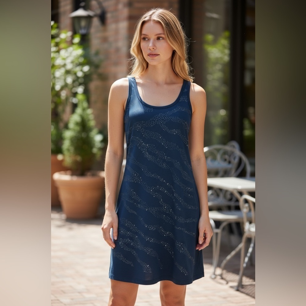Haiku, Sleeveless Dress - Rhinestone Pattern, Size M, Navy